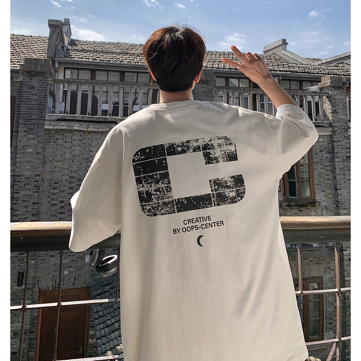 直播有280克美式复古重磅印花短袖T恤衫潮牌大码男H832P28，男装T恤，电商A341