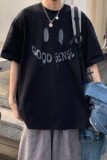 港风夏装字母印花笑脸情侣短袖T恤衫上衣大码H730P30女类，男装T恤，电商A341
