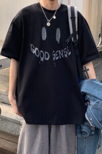 港风夏装 字母印花笑脸情侣短袖T恤衫上衣大码 H730 P30 女类图片