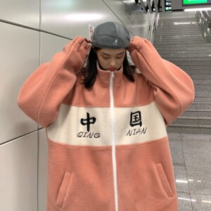 冬装 羊羔毛拼接绣花情侣衣外套织带服 H574 P108 女类图片