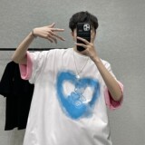 短句2022潮流纯棉短袖卡通爱心宽松圆领情侣t恤H626P30男，男装T恤，电商A341