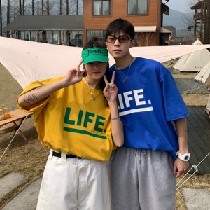 情侣装夏装 印花字母情侣短袖T恤衫大码宽松上衣 H723 P30女类图片