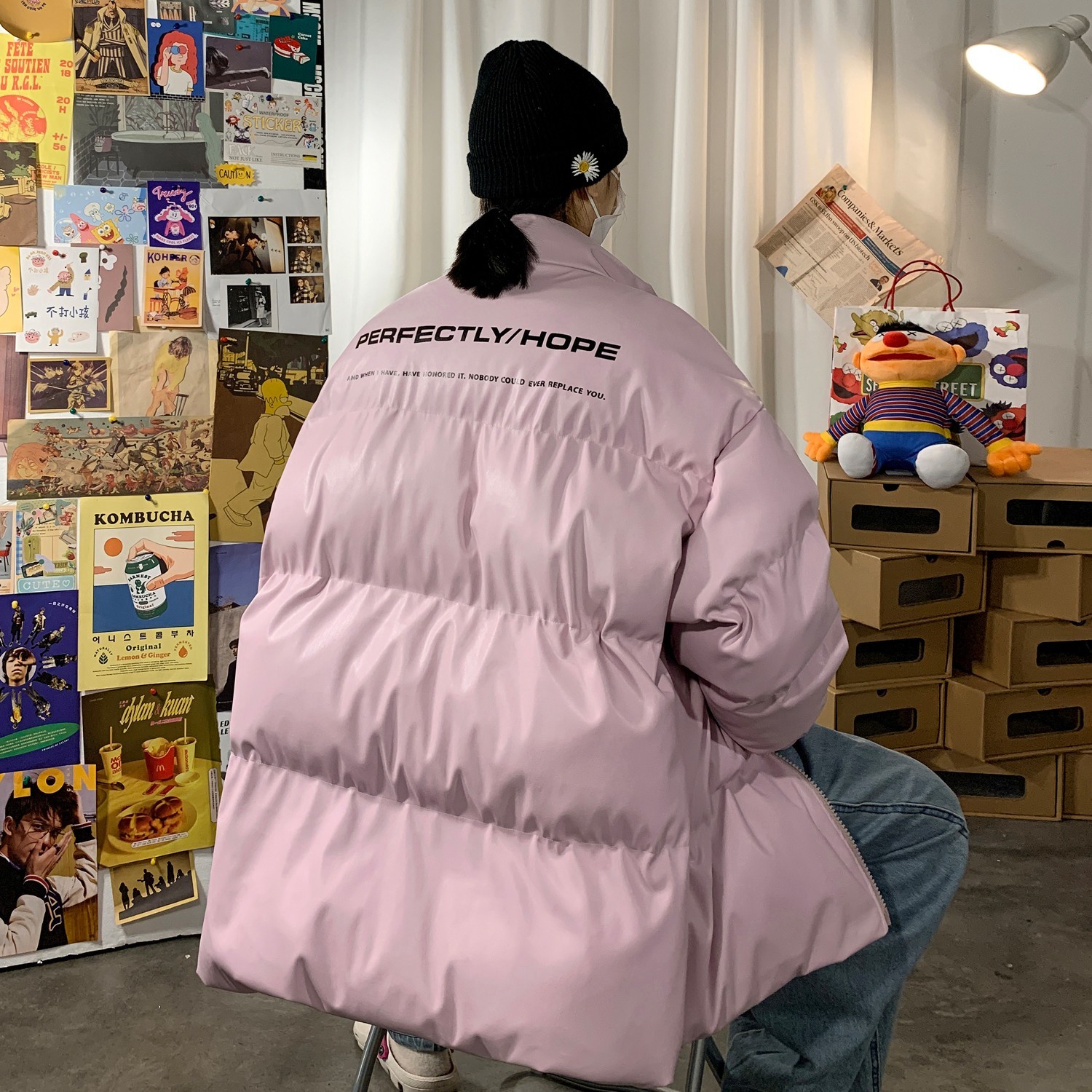 港风字母印花情侣皮棉衣羽绒棉外套中性棉服H597P118男类,男装棉衣,电商A341
