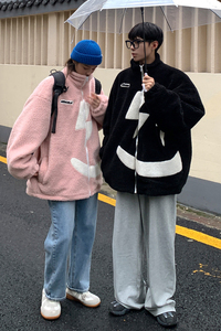 情侣装冬装 绣花笑脸羊羔毛情侣棉衣加厚外套 H679 P118控148男类图片