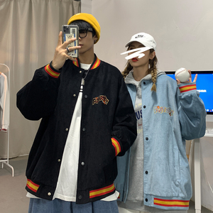 2021情侣装秋装 灯芯绒刺绣情侣夹克棒球外套 H537 P98 女类图片