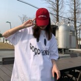 港风夏装字母印花笑脸情侣短袖T恤衫上衣大码H730P30女类，男装T恤，电商A341