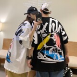 2022情侣装夏装卡通涂鸦熊情侣短袖大码上衣半袖H718P38女类，男装T恤，电商A341