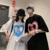 情侣装夏装潮流纯棉短袖卡通爱心宽松圆领情侣t恤H626P30男类，男装T恤，电商A341