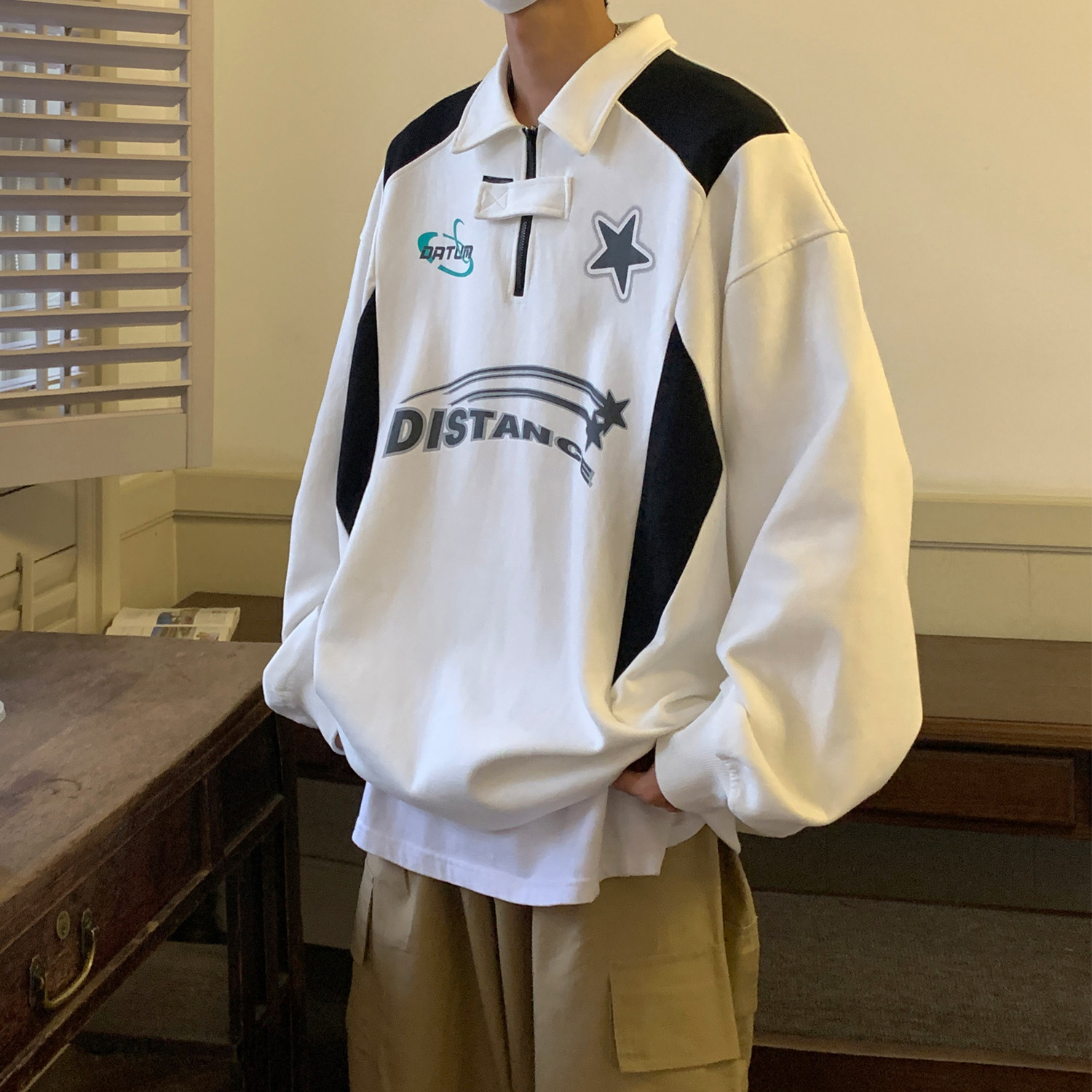 2024秋装新品机车服印花情侣卫衣POLO上衣小众外套H760P68男,男装卫衣,电商A341