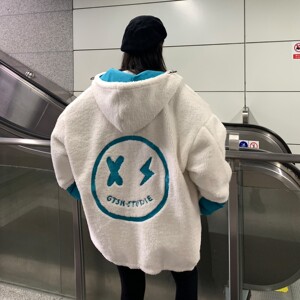 情侣装冬装 羊羔毛绣花撞色情侣衣外套服 H576 P128 女类图片