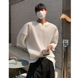 2023高级港V领褶皱垂感冰丝短袖T恤衫男宽松上衣H835P35，男装T恤，电商A341