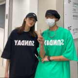 港风夏装宽松字母印花情侣短袖T恤ins半袖上衣H628P30男类，男装T恤，电商A341