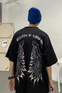 主推2023夏装涅槃重生七彩烫金情侣短袖T恤衫 H525 P35 男类 大码图片