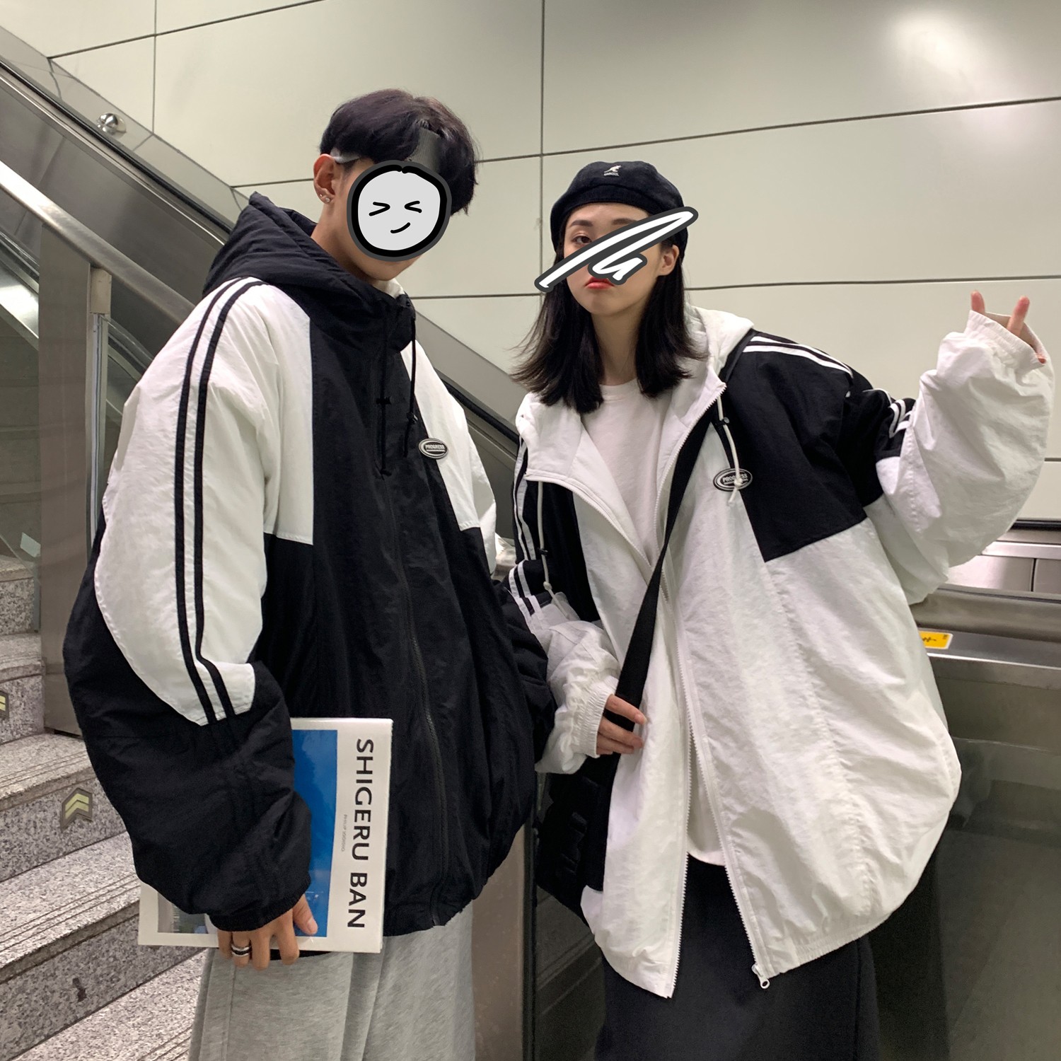 冬装拼接棉服运动风连帽情侣棉衣外套H573P118控148女类,女装棉衣/棉服,电商A341