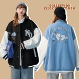 主推中性毛呢拼接PU皮棒球服毛巾绣情侣夹克棉衣H678P118女类，女装短外套，电商A341