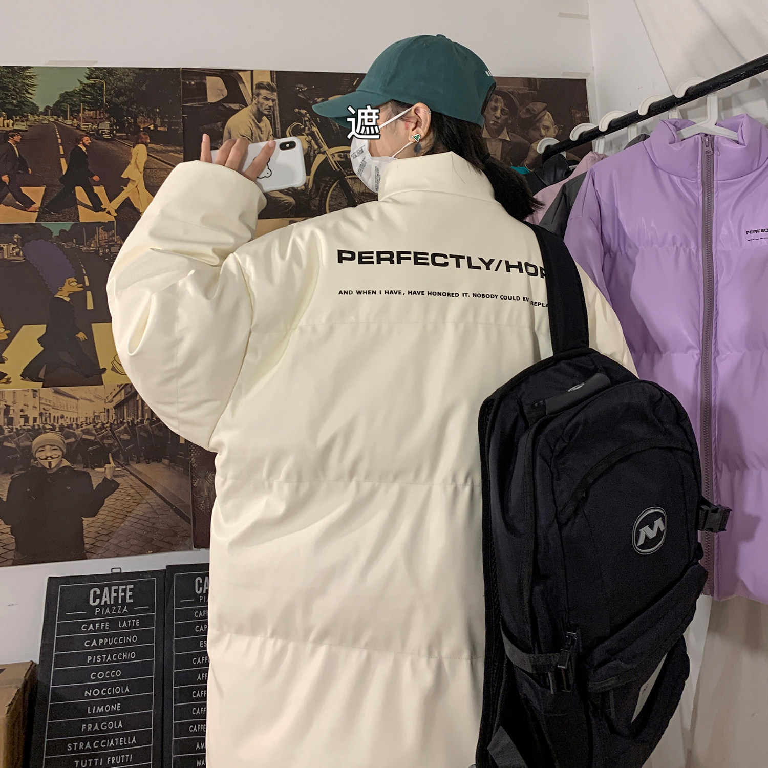 港风字母印花情侣皮棉衣羽绒棉外套中性棉服H597P118男类,男装棉衣,电商A341