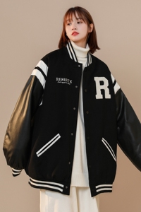主推 中性冬装 pu皮毛巾绣棒球服夹克棉衣加厚外套潮 H686 P118男图片