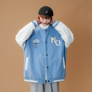 主推 中性毛呢拼接PU皮棒球服毛巾绣情侣夹克H678 P118男类图片