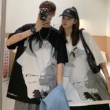 港风夏装卡通动漫印花情侣短袖T恤上衣半袖H717P38女类，男装T恤，电商A341