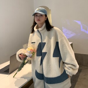 情侣装冬装 绣花笑脸羊羔毛情侣棉衣加厚外套 H679 P118控148女类图片