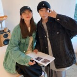 情侣装春装牛仔外套宽松炒花色水洗情侣夹克H657P88女类，女装短外套，电商A341