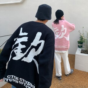 2021港风秋冬新款 字母提花中性宽松情侣毛衣 H565 P78 男类图片