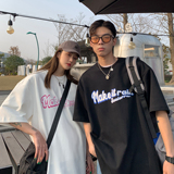 情侣装夏装棋盘格爱心印花情侣短袖T恤宽松大码H734P35男类，男装T恤，电商A341
