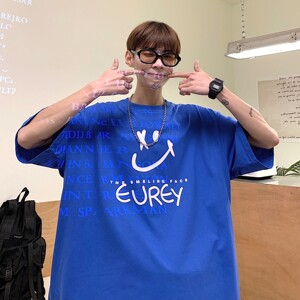 2022情侣装夏装 笑脸印花字母情侣短袖T恤宽松体恤 H714 P30 女类图片