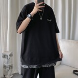 短句22夏季新品腰果花拼接短袖T恤男港风半袖H610P35，男装T恤，电商A341