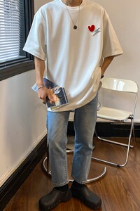 港风夏装新款 绣标爱心情侣短袖T恤半袖 A341-H629 P30 男类图片