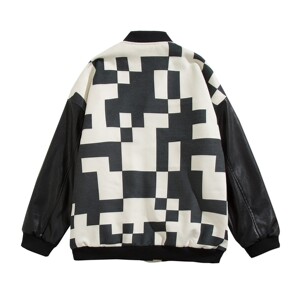 秋装 潮牌黑白格棒球服情侣夹克外套H684 P118 控148男图片