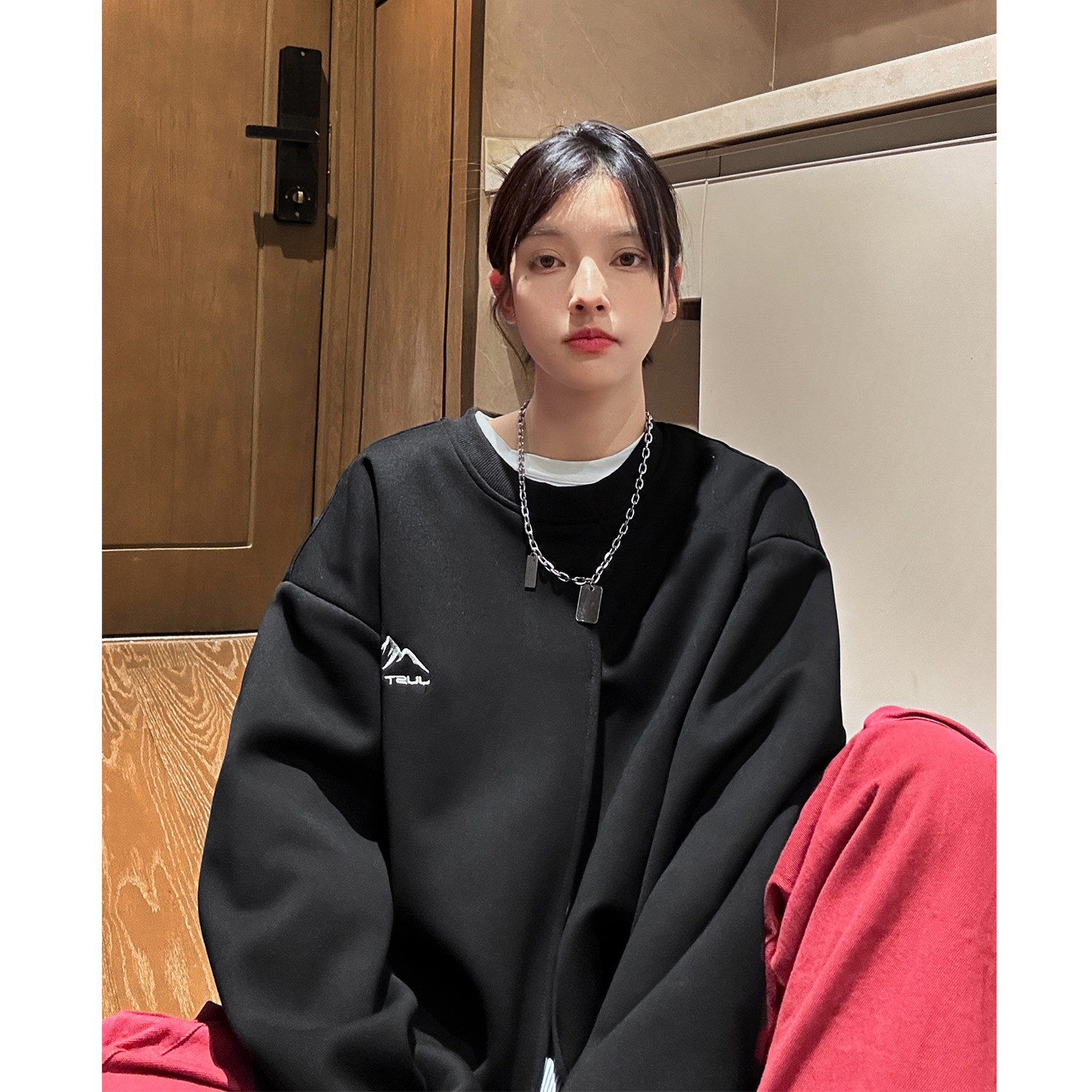 中性风秋装假两件秋装条纹衬衫拼接情侣卫衣宽松外套男女H867P88,男装卫衣,电商A341
