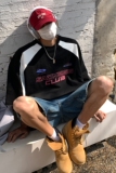 2023潮街头插肩袖撞色赛车服情侣短袖T恤印花上衣男H834P38，男装T恤，电商A341