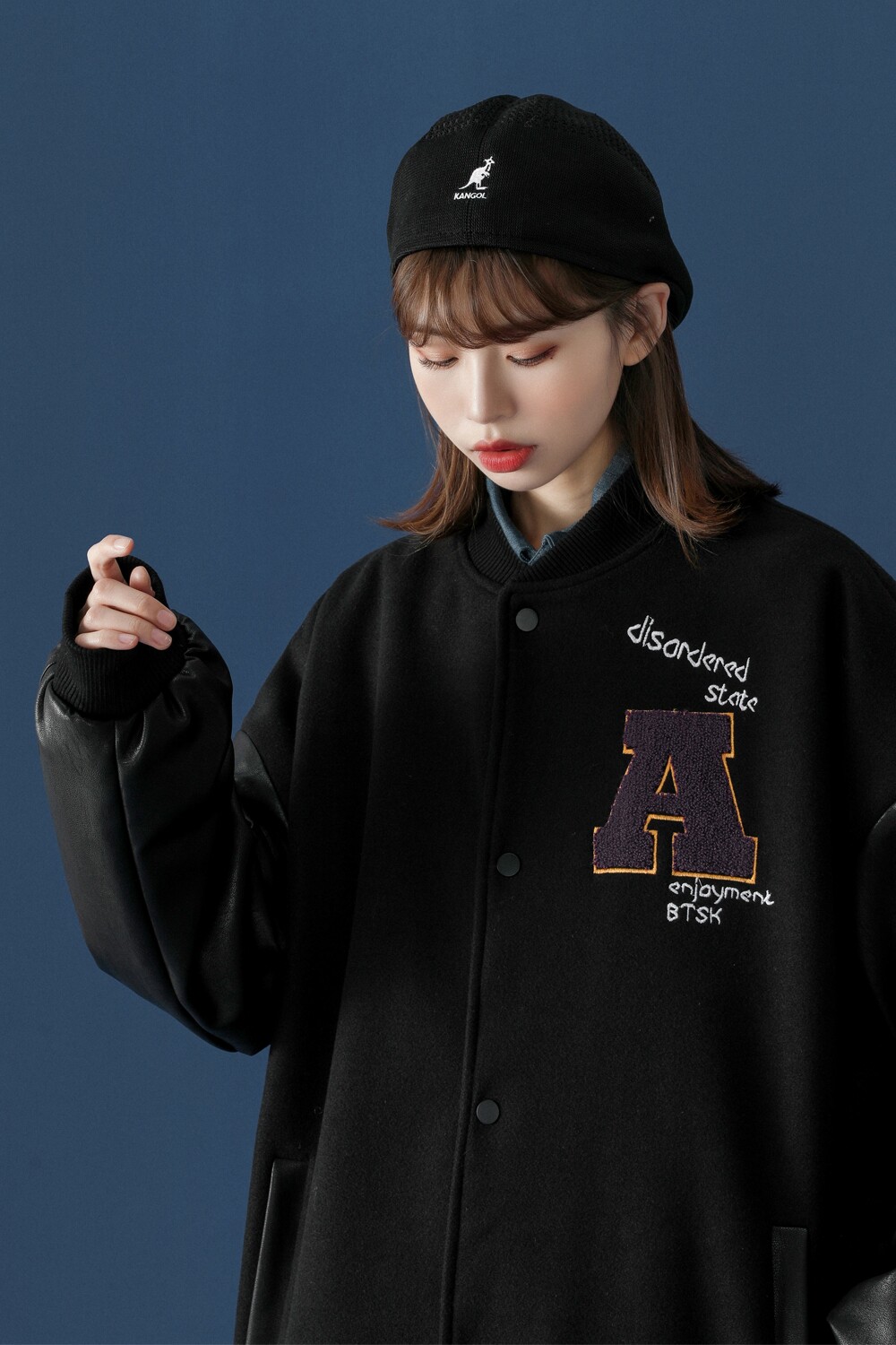 中性风新款PU皮拼接呢料棒球服情侣外套H572P118,女装棉衣/棉服,电商A341