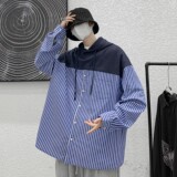2024秋装大皂港风连帽拼接条纹衬衫卫衣外套H706P68控88男类，男装卫衣，电商A341