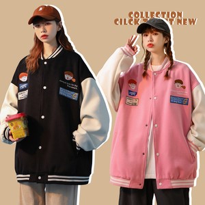 中性風(fēng)秋裝 學(xué)院風(fēng)呢料夾克繡花棒球服外套 H667P98 控128男類圖片