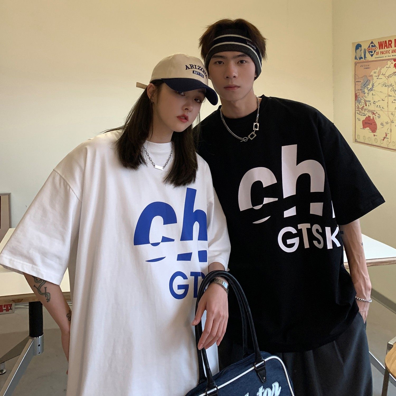 情侣装夏装 印花字母情侣短袖T恤宽松大码上衣H737 P30 女类图片