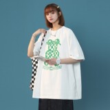 中性风夏装棋盘格小熊印花短袖T恤宽松大码半袖H719P30女类，女装T恤，电商A341