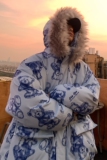 港风冬装手绘熊大毛领加厚情侣棉衣面包服H698P138控178男类，男装棉衣，电商A341