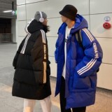 情侣装冬装克莱因蓝连帽拼接印花长款情侣棉衣外套H591P168男类，男装棉衣，电商A341