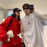 2022情侣装春装新年潮绣花情侣卫衣套头外套H703P58控78女类，男装卫衣，电商A341