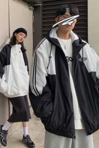 情侣装冬装 拼接棉服运动风连帽情侣棉衣外套 H573 P118控148男类图片