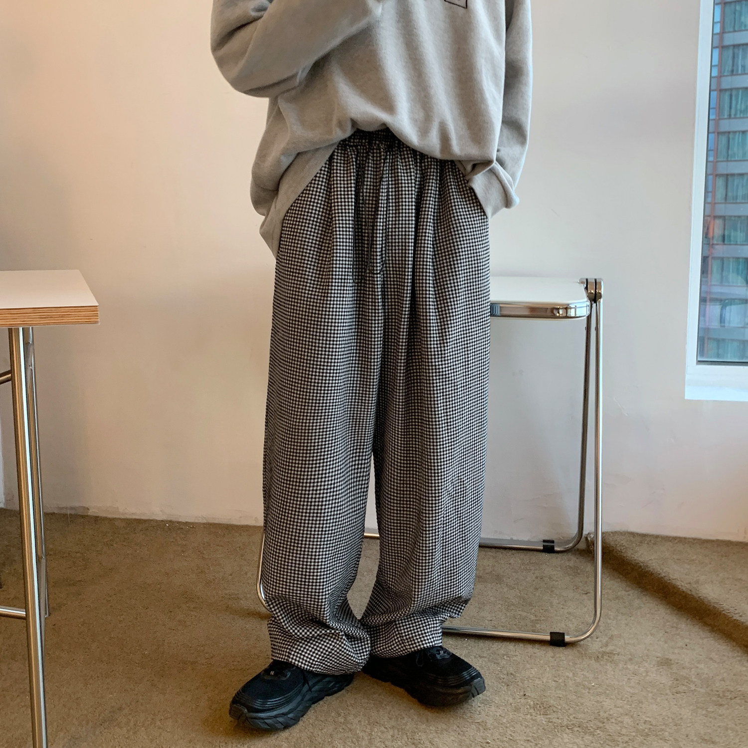 2022港风秋装新款抽绳宽松型肥老裤松紧中性休闲裤男女KH01P58,男装休闲裤,电商A341