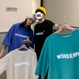 2022夏装情侣宽松反光立体字母情侣短袖T恤ins半袖H605P38女类，女装T恤，电商A341