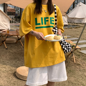 港风夏装 印花字母情侣短袖T恤衫大码宽松上衣 H723 P30男类图片