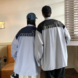 2022情侣装秋装条纹假两件长袖情侣衬衫上衣外套H749P65男类，男装衬衫，电商A341