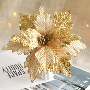 圣诞花绒布亮片仿真假花圣诞树装扮装饰品挂件红色diy装饰花配饰