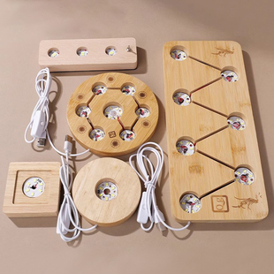 实木七星阵发光底座水晶球带LED夜灯光usb圆形底座矿标装饰摆件