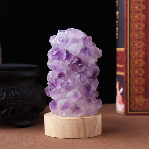 紫水晶晶簇牙花床头小夜灯