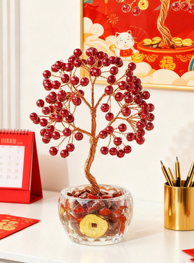 招财聚宝盆马年摇水晶钱树桌面